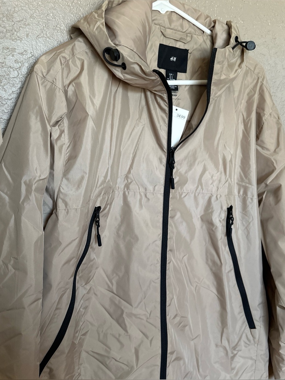 H&M Tan Hooded Windbreaker with Black Trim